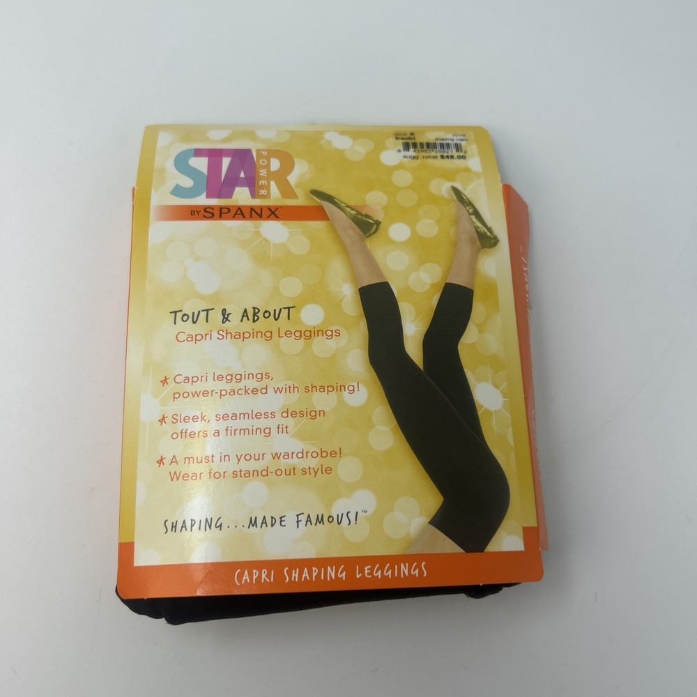 NWT Star Power by Spanx Leggings Womens Small Black Capri Tout & About Shaping